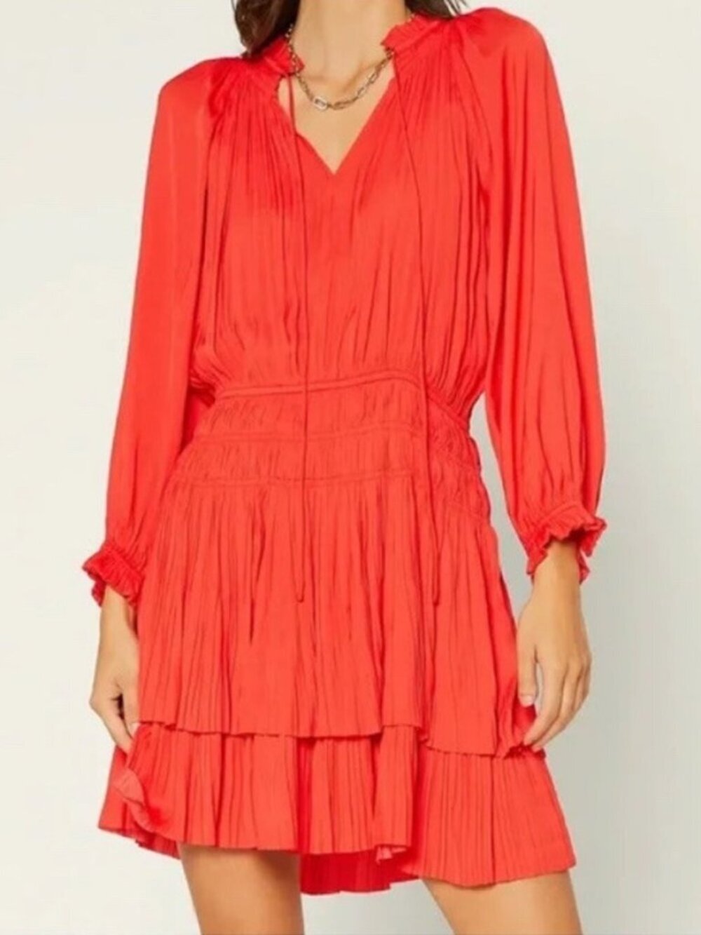 Current Air for Anthropologie Red Smocked Pleated Mini Dress Size L